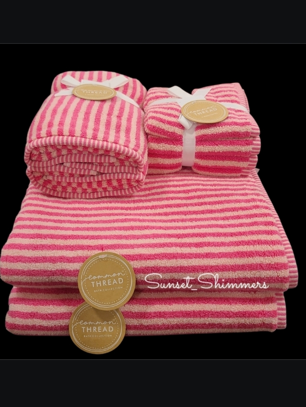 8pc Common Thread Chic Pink Parisienne Striped Bath Hand Washcloth Towel Set New
